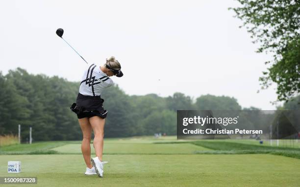 Part of a swing sequence; Charley Hull of England plays a tee shot on the seventh hole during the second round of the KPMG Women's PGA Championship...