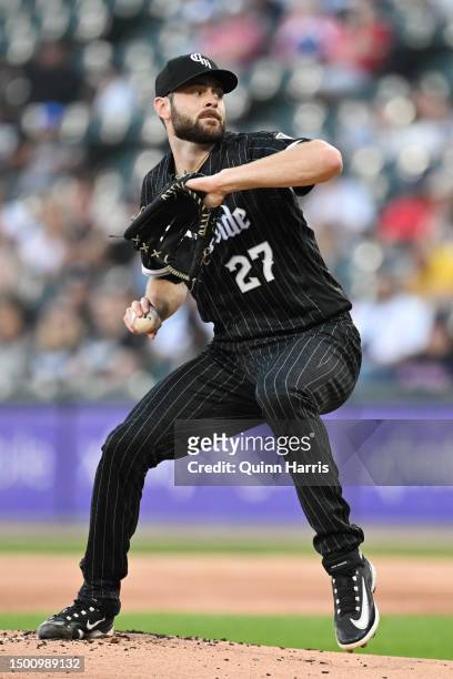 Lucas Giolito of the Chicago White Sox pitches in the first inning against the Boston Red Sox at Guaranteed Rate Field on June 23, 2023 in Chicago,...