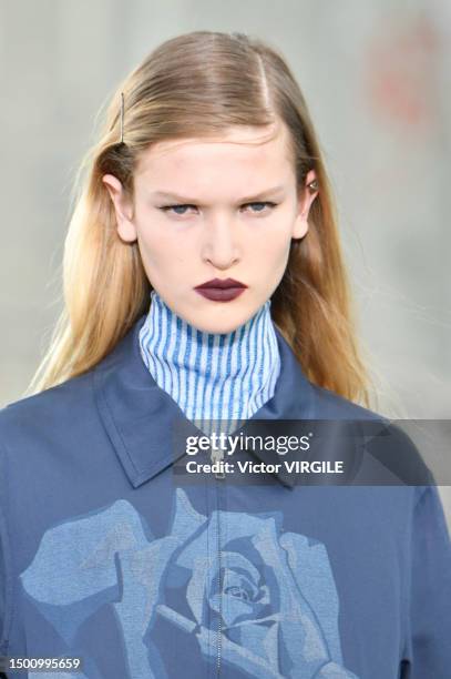 Model walks the runway during the Kenzo Ready to Wear Spring/Summer 2024 fashion show as part of the Paris Men Fashion Week on June 23, 2023 in...