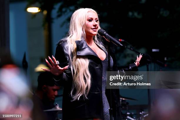 Christina Aguilera performs as Christina Aguilera Headlines Pride Live's Stonewall Day 2023 At Hudson Yards, Powered By Google at Hudson Yards on...