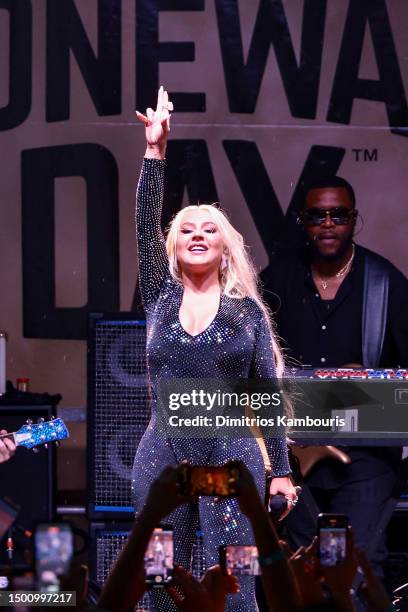 Christina Aguilera performs as Christina Aguilera Headlines Pride Live's Stonewall Day 2023 At Hudson Yards, Powered By Google at Hudson Yards on...