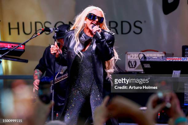 Christina Aguilera performs as Christina Aguilera Headlines Pride Live's Stonewall Day 2023 At Hudson Yards, Powered By Google at Hudson Yards on...