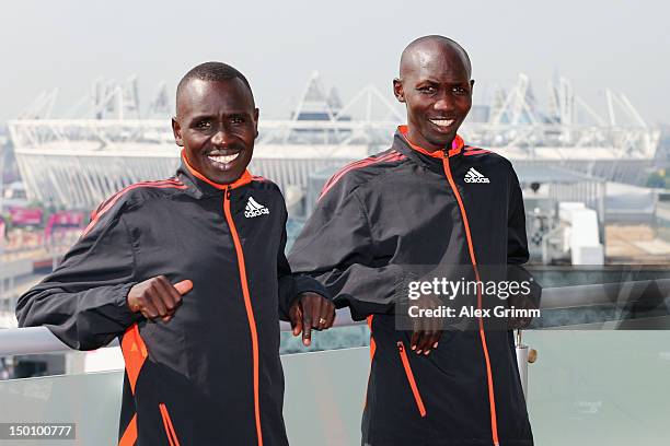 Emmanuel Mutai and Wilson Kipsang of Kenya at the adidas Olympic Media Lounge at Westfield Stratford City on August 10, 2012 in London, England.