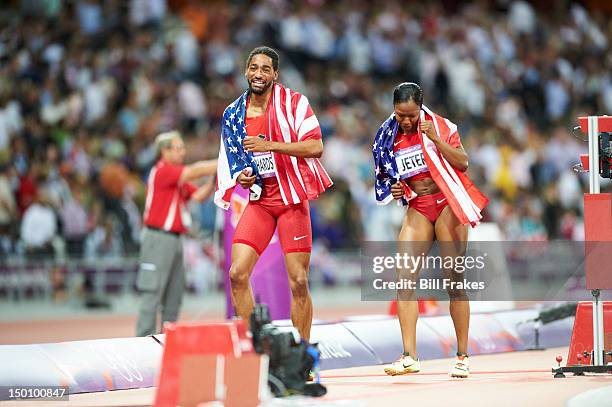 Summer Olympics: USA Jason Richardson, winner of the Men's 110M Hurdles silver, victorious with USA Carmelita Jeter, winner of the Women's 200M...