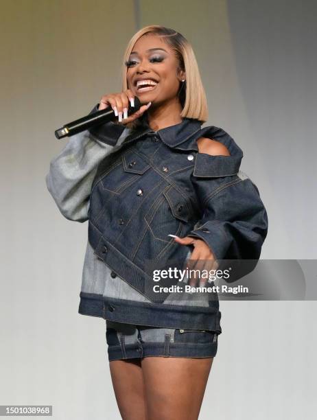 Lady London speaks onstage during the "Rip The Runway" party at House of BET - Day 2 at Goya Studios on June 23, 2023 in Los Angeles, California.