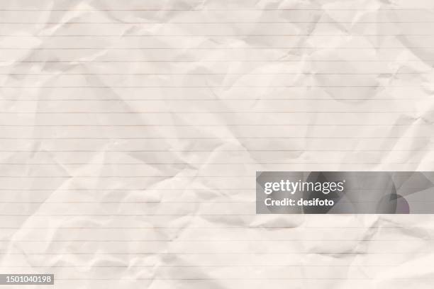 stockillustraties, clipart, cartoons en iconen met empty blank white coloured crumpled crushed disposed waste paper horizontal vector backgrounds with folds, wrinkles and creases and faint lined or striped pattern all over with narrow stripes or lines - lijntjespapier