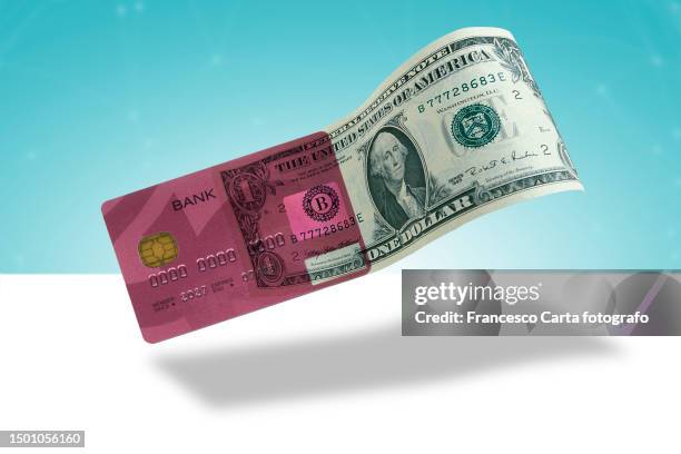 1 dollar bill with credit card - shopping montage stock pictures, royalty-free photos & images