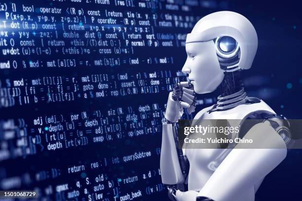 artificial intelligence robot generate code - modelo de ia generativa imagens e fotografias de stock