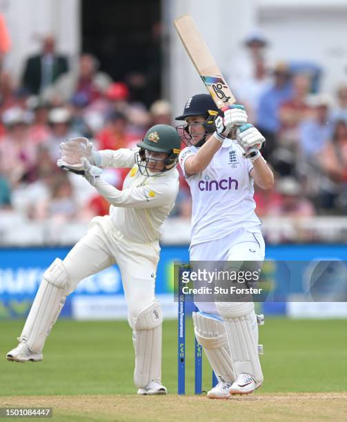Australia wicketkeeper Alyssa Healy looks on as England batter Natalie Sciver-Brunt hits out during day three of the LV= Insurance Women's Ashes Test...