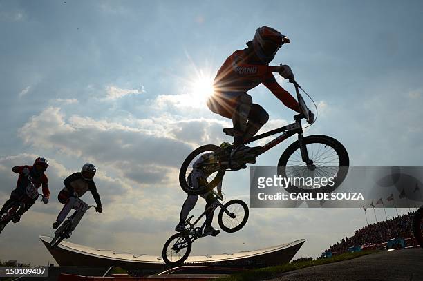 Netherlands' Raymon van der Biezen takes a jump during the BMX cycling men's final event at the London 2012 Olympic Games in the Olympic Park in east...
