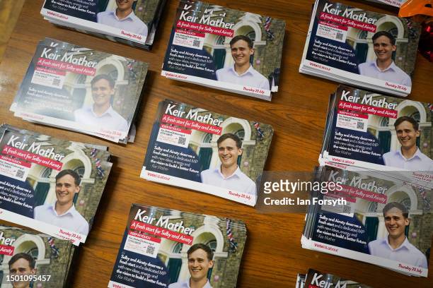 Candidate flyers are displayed as Labour’s Keir Mather, candidate for the Selby and Ainsty by-election launches his plan to deliver a fresh start for...