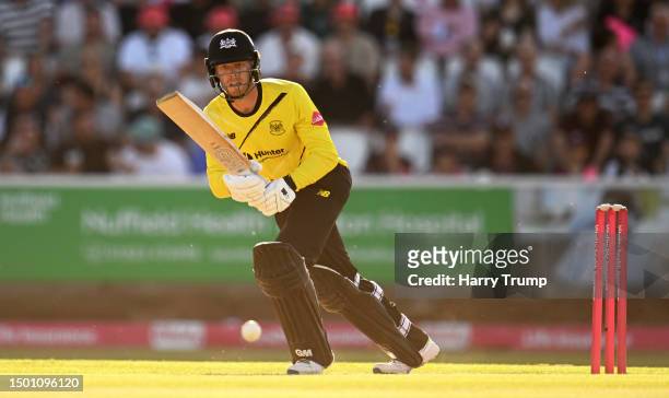 Grant Roelofsen of Gloucestershire plays a shot during the Vitality Blast T20 match between Somerset and Gloucestershire at The Cooper Associates...