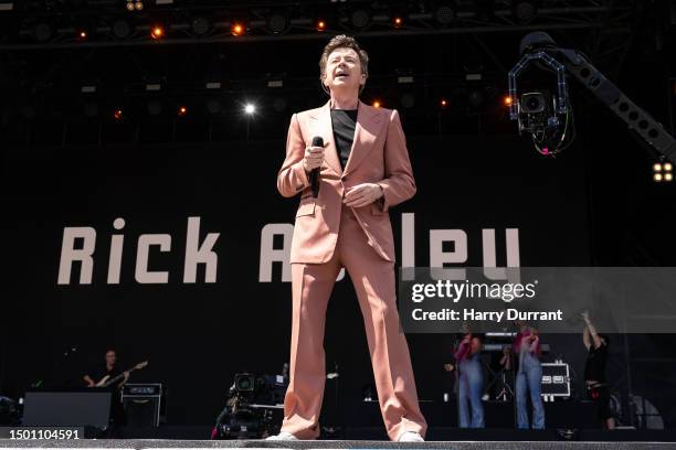 Rick Astley performs on The Pyramid Stage at Day 4 of Glastonbury Festival 2023 on June 24, 2023 in Glastonbury, England.