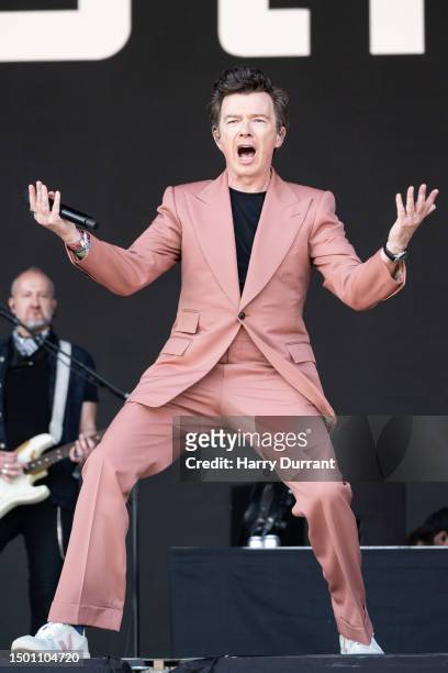 Rick Astley performs on The Pyramid Stage at Day 4 of Glastonbury Festival 2023 on June 24, 2023 in Glastonbury, England.