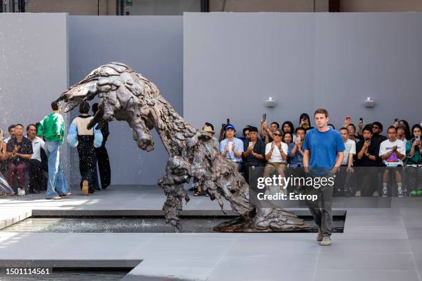 Fashion designer Jonathan Anderson walks the runway during the Loewe Menswear Spring/Summer 2024 show as part of Paris Fashion Week on June 24, 2023...
