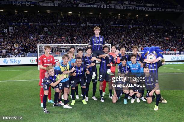 Gamba Osaka Players poses for photographs after the J.LEAGUE Meiji Yasuda J1 18th Sec. Match between Gamba Osaka and Kashima Antlers at Panasonic...