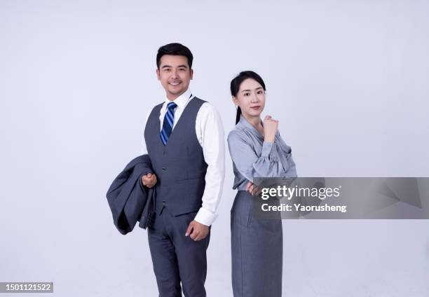 portrait of confident and smiling business people on white background - clapping hands white background stock pictures, royalty-free photos & images