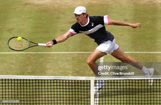 Alex De Minaur of Australia plays a forehand against Holger Rune of Denmark during the Men's Singles Semi-Final match on Day Six of the cinch...