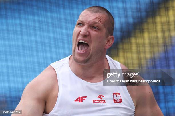 Wojciech Nowicki of Poland celebrates in the Men's Hammer Throw - Div 1 during day five of the European Team Championships 2023 at Silesian Stadium...