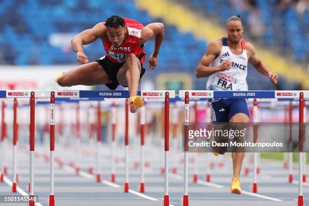 Jason Joseph of Switzerland competes in the Men's 110m Hurdles - Div 1 Heat A during day five of the European Team Championships 2023 at Silesian...