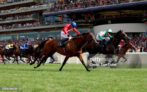 Jamie Spencer riding Khaadem win The Queen Elizabeth II Jubilee Stakes on day five during Royal Ascot 2023 at Ascot Racecourse on June 24, 2023 in...