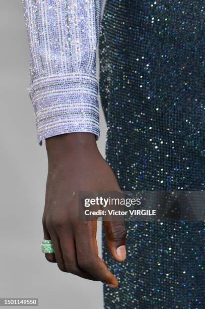 Model walks the runway during the Loewe Ready to Wear Spring/Summer 2024 fashion show as part of the Paris Men Fashion Week on June 23, 2023 in...