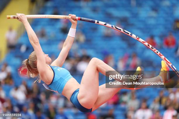 Wilma Murto of Finland competes in the Women's Pole Vault - Div 1 Group A during day five of the European Team Championships 2023 at Silesian Stadium...