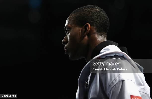 Lutalo Muhammad of Great Britain celebrates winning the Men's -80kg Taekwondo Repechage bout on Day 14 of the London 2012 Olympic Games at ExCeL on...