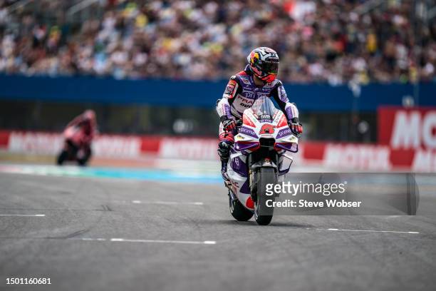 Johann Zarco of France and Prima Pramac Racing rolls into the starting grid during the Sprint of the MotoGP Motul TT Assen at TT Circuit Assen on...