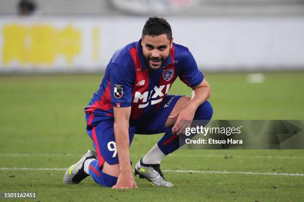 Diego Oliveira of FC Tokyo reacts during the J.LEAGUE Meiji Yasuda J1 18th Sec. Match between F.C.Tokyo and Nagoya Grampus at Ajinomoto Stadium on...