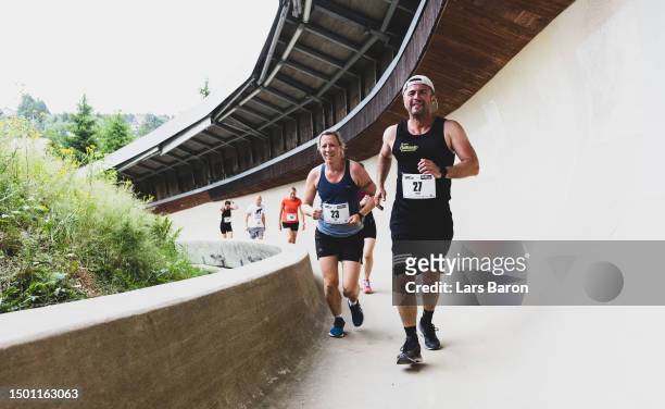 Tanja Sturm, Thomas Jagodzinski and other athletes compete during the BobbahnRun Winterberg on June 24, 2023 in Winterberg, Germany. In winter,...