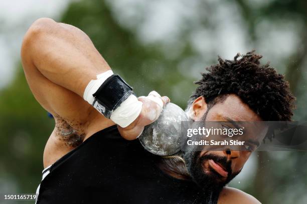 Chukwuebuka Cornnell Enekwechi of Nigeria competes in the Men's Shot Put during the 2023 USATF NYC Grand Prix at Icahn Stadium on June 24, 2023 in...