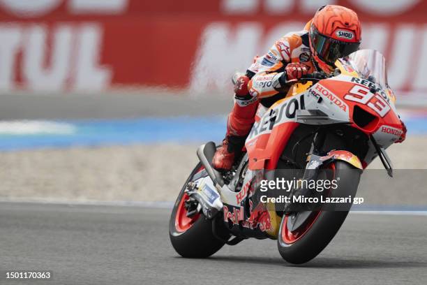 Marc Marquez of Spain and Repsol Honda Team heads down a straight during the MotoGP of Netherlands - Sprint at TT Circuit Assen on June 24, 2023 in...
