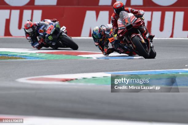Francesco Bagnaia of Italy and Ducati Lenovo Team leads the field during the MotoGP of Netherlands - Sprint at TT Circuit Assen on June 24, 2023 in...