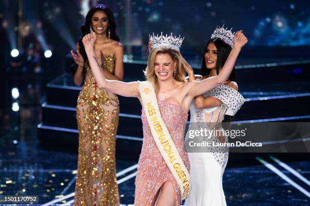 Solange Dekker, representing The Netherlands, is crowned the winner during the finale event of the Miss International Queen pageant on June 24, 2023...