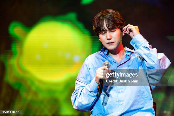 South-Korean singer, musical theatre actor and television host Kyuhyun performs Seoul Park Music Festival 2023 on June 24, 2023 in Seoul, South Korea.