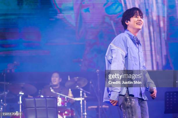 South-Korean singer, musical theatre actor and television host Kyuhyun performs Seoul Park Music Festival 2023 on June 24, 2023 in Seoul, South Korea.