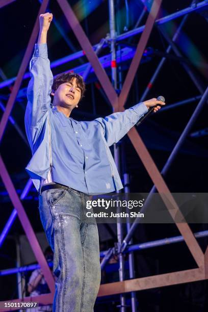 South-Korean singer, musical theatre actor and television host Kyuhyun performs Seoul Park Music Festival 2023 on June 24, 2023 in Seoul, South Korea.