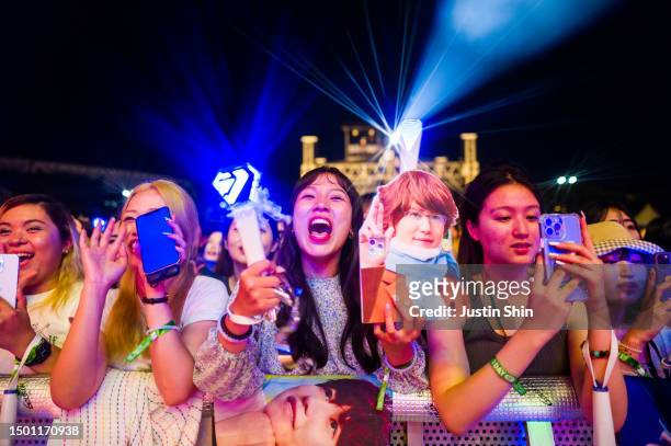 Fans reacts as Kyuhyun of Super Junior performs Seoul Park Music Festival 2023 on June 24, 2023 in Seoul, South Korea.