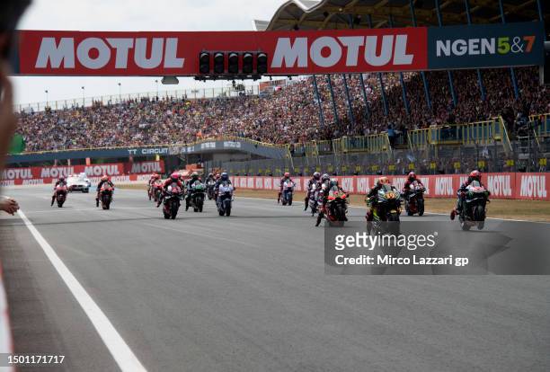 The MotoGP riders start from the grid during the MotoGP of Netherlands - Sprint at TT Circuit Assen on June 24, 2023 in Assen, Netherlands.