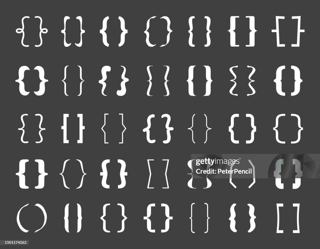 Text Brackets Abstract Vector Icon Set. Braces. Curly Brackets.
