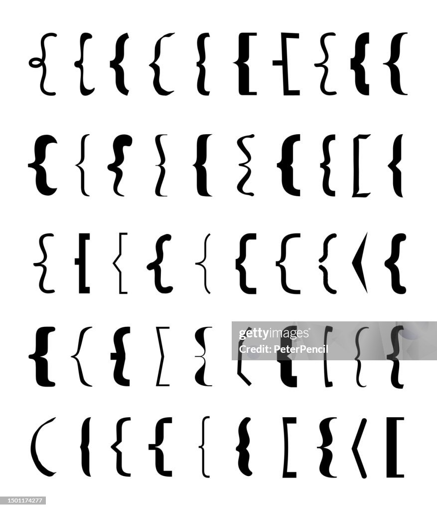 Text Brackets Abstract Vector Icon Set. Braces. Curly Brackets.