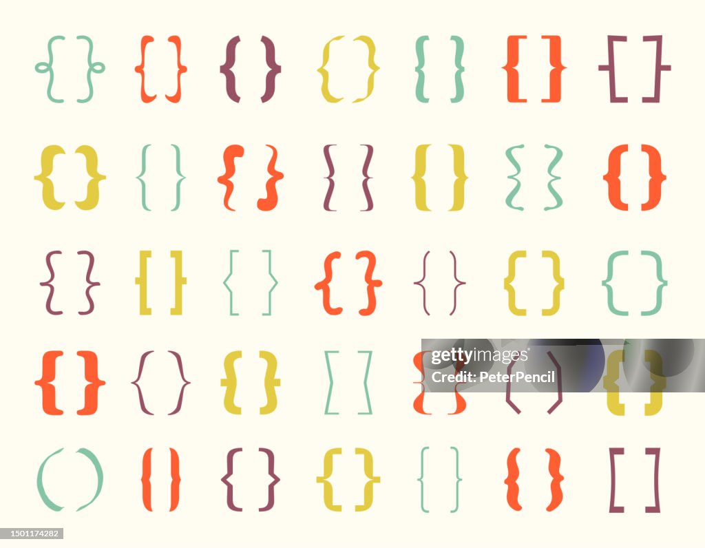 Text Brackets Abstract Vector Icon Set. Braces. Curly Brackets.