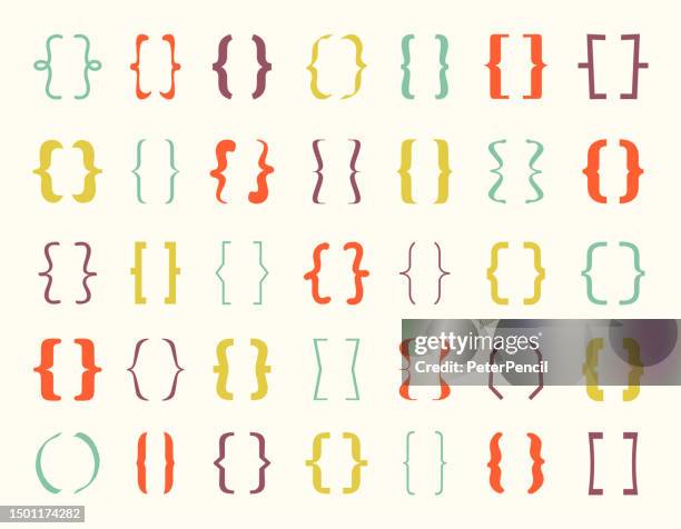 text brackets abstract vector icon set. braces. curly brackets. - curly alphabet stock illustrations