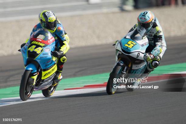 David Munoz of Spain and BOE Motorsports leads Jaime Masia of Spain and Leopard Racing during the MotoGP of Netherlands - Qualifying at TT Circuit...