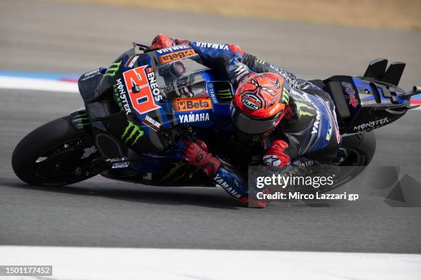 Fabio Quartararo of France and Monster Energy Yamaha MotoGP Team rounds the bend during the MotoGP of Netherlands - Qualifying at TT Circuit Assen on...