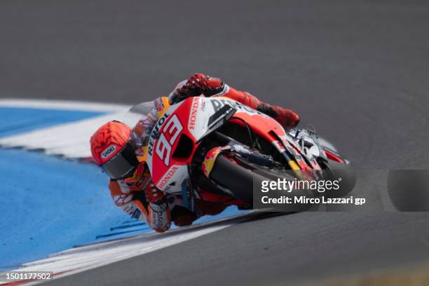 Marc Marquez of Spain and Repsol Honda Team rounds the bend during the MotoGP of Netherlands - Qualifying at TT Circuit Assen on June 24, 2023 in...