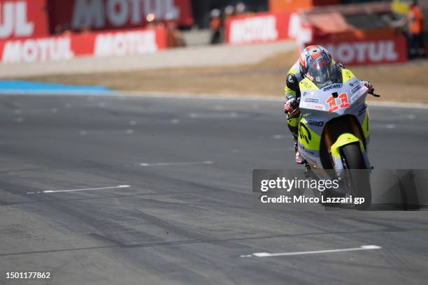 Matteo Ferrari of Italy and Felo Gresini MotoE heads down a straight during the MotoE race 1 during the MotoGP of Netherlands - Qualifying at TT...