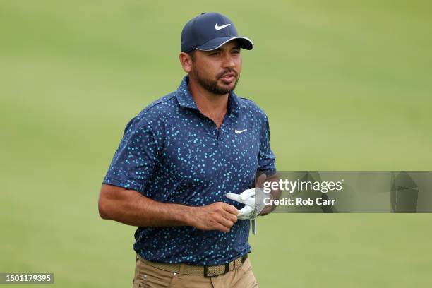 Jason Day of Australia walks the first hole during the third round of the Travelers Championship at TPC River Highlands on June 24, 2023 in Cromwell,...