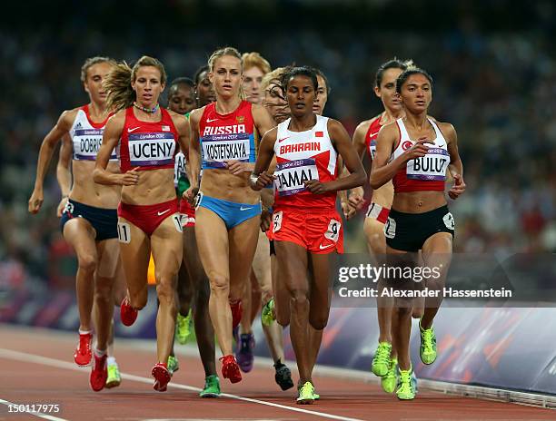 Lisa Dobriskey of Great Britain, Morgan Uceny of the United States, Ekaterina Kostetskaya of Russia, Maryam Yusuf Jamal of Bahrain and Gamze Bulut of...